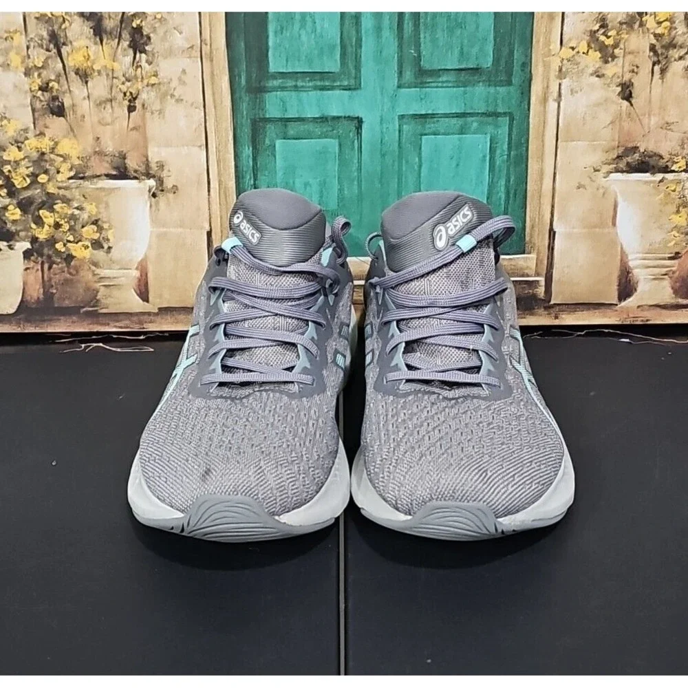 SHOES- ASICS GEL-PULSE 13 RUNNING SHOES- WOMANS SIZE - 11 GRAY/AQUA- PREOWNED